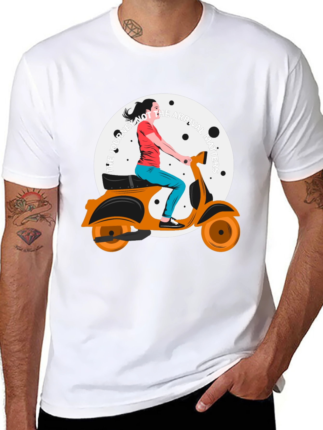 Stylish Black T-Shirt with Scooter Girl Graphic