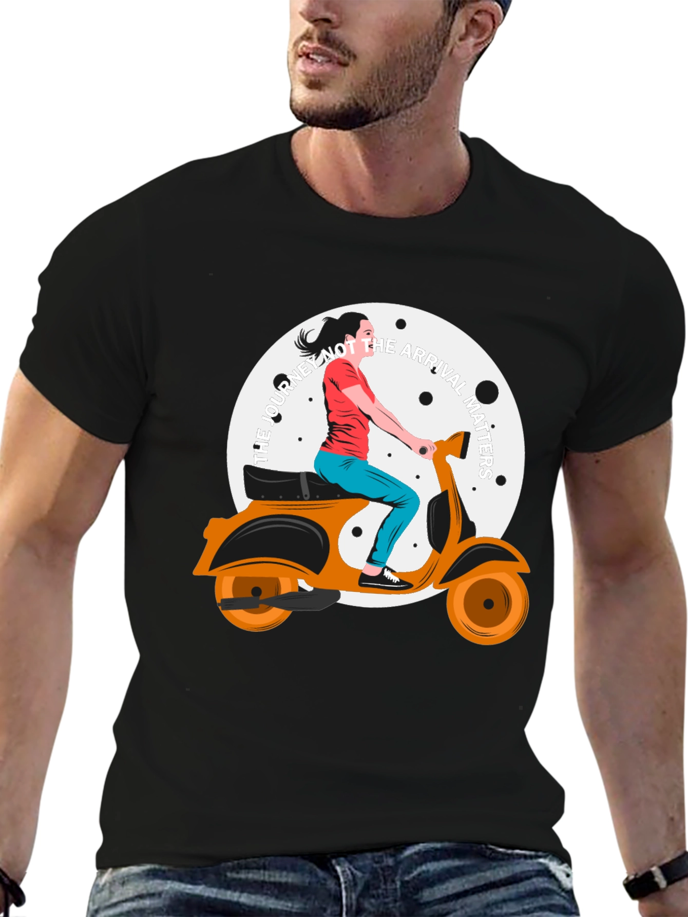 Stylish Black T-Shirt with Scooter Girl Graphic