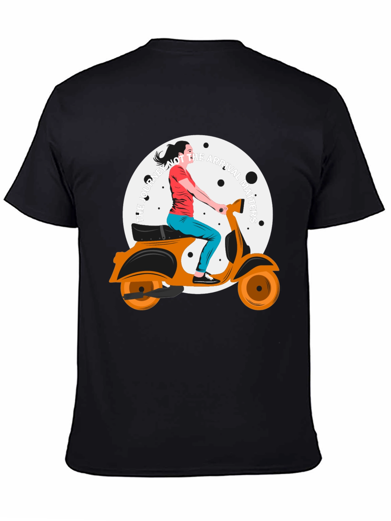 Stylish Black T-Shirt with Scooter Girl Graphic