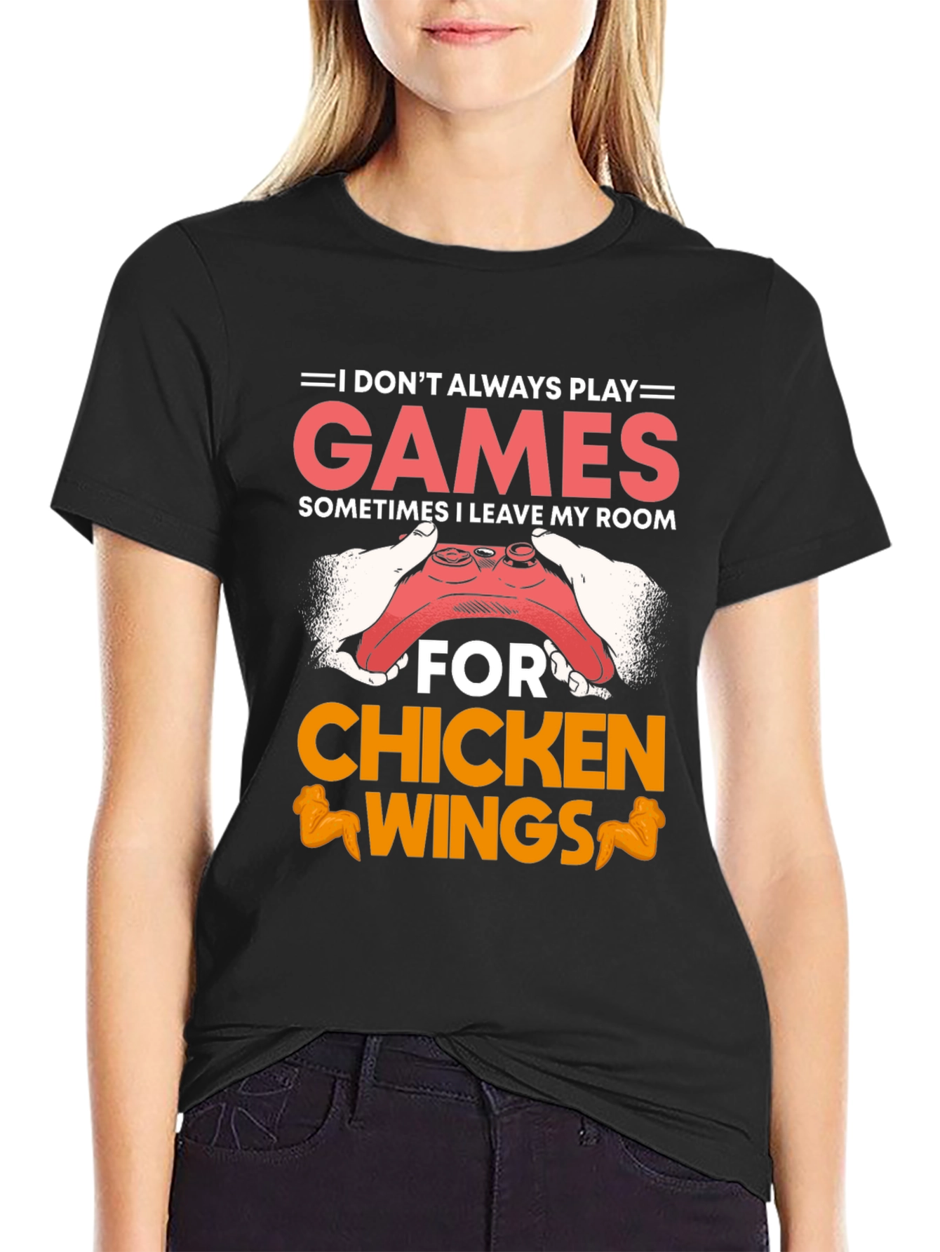 Gamer Chicken Wings Black Graphic T-Shirt