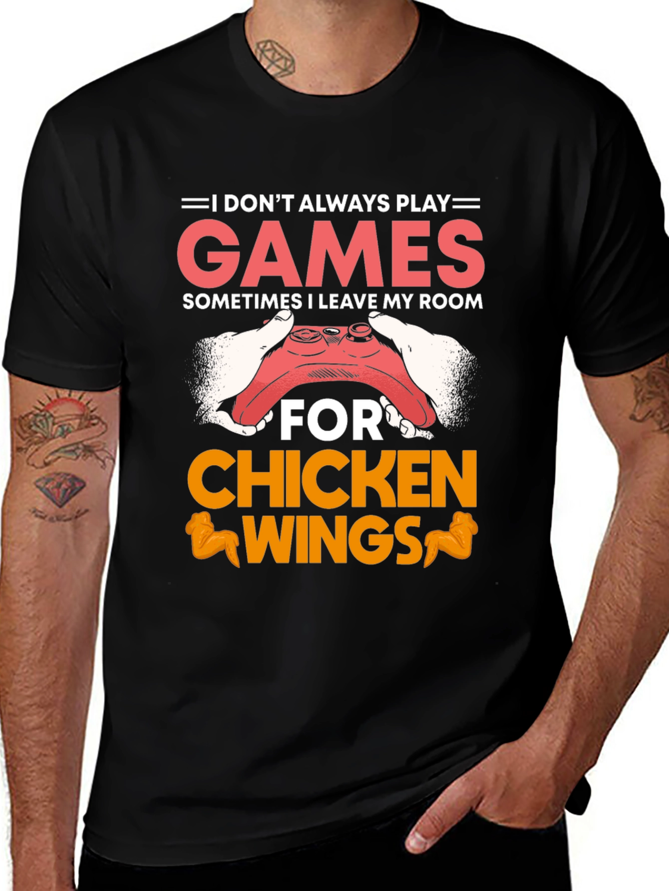 Gamer Chicken Wings Black Graphic T-Shirt