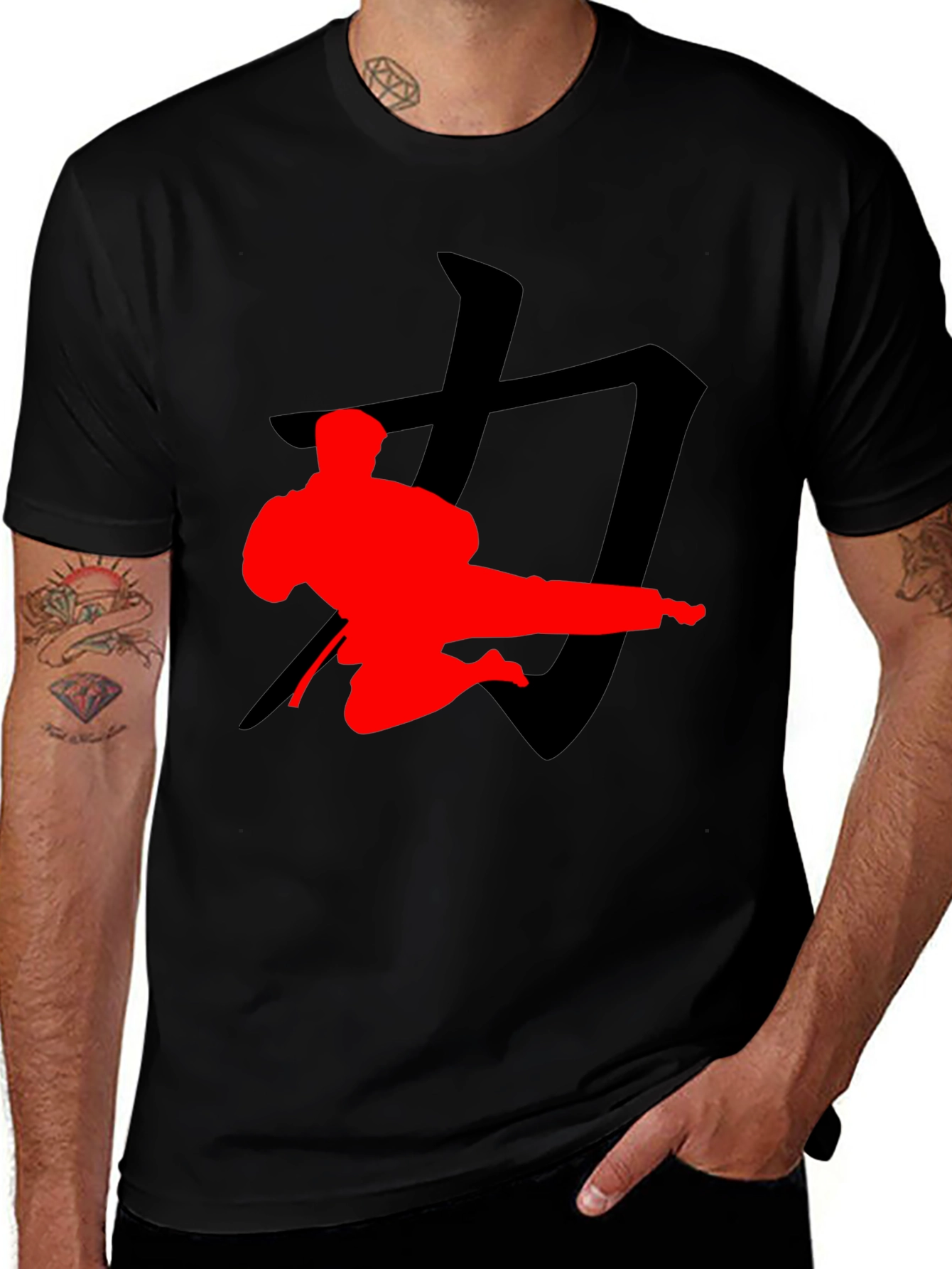 Martial Arts Silhouette Graphic Tee - Black