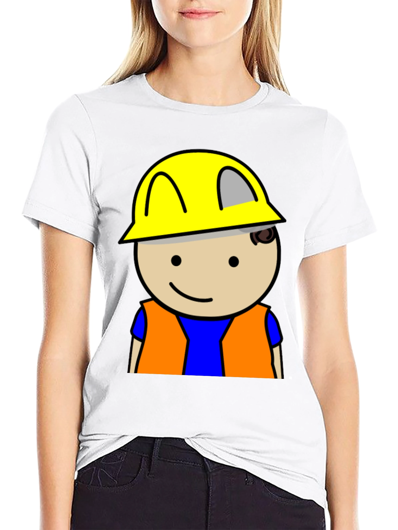 Construction Worker Graphic Tee - Black Cotton T-Shirt