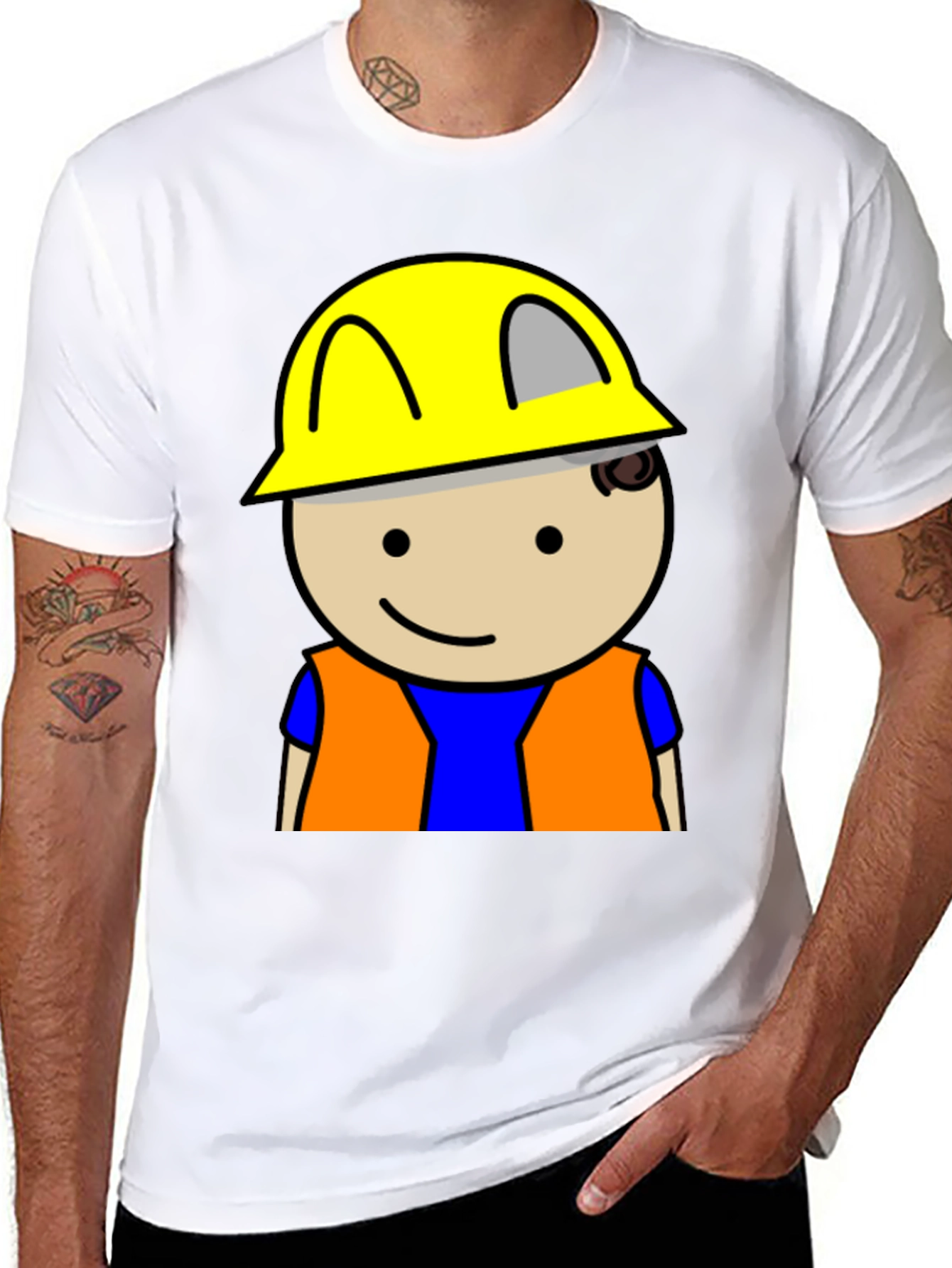 Construction Worker Graphic Tee - Black Cotton T-Shirt