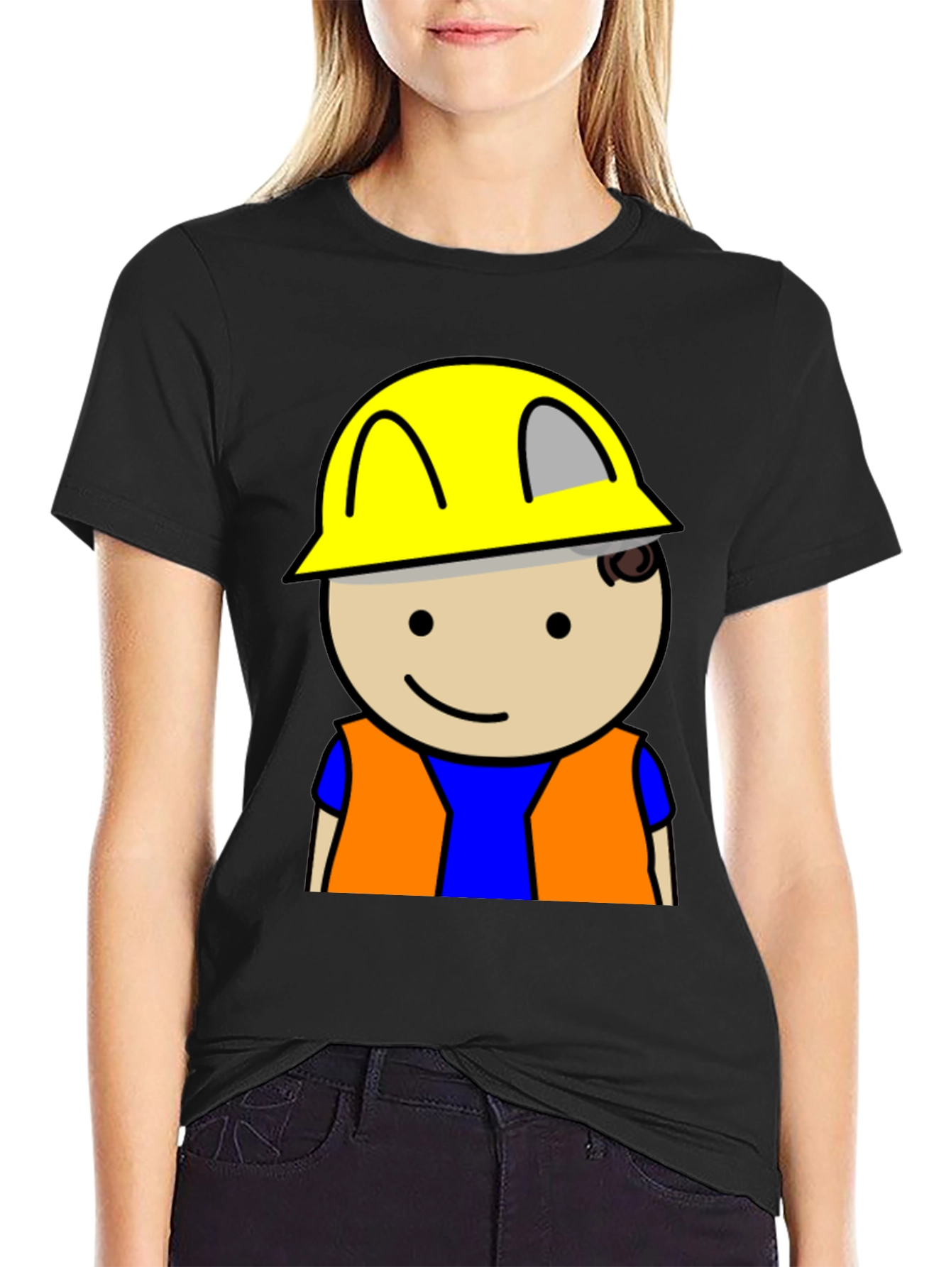 Construction Worker Graphic Tee - Black Cotton T-Shirt