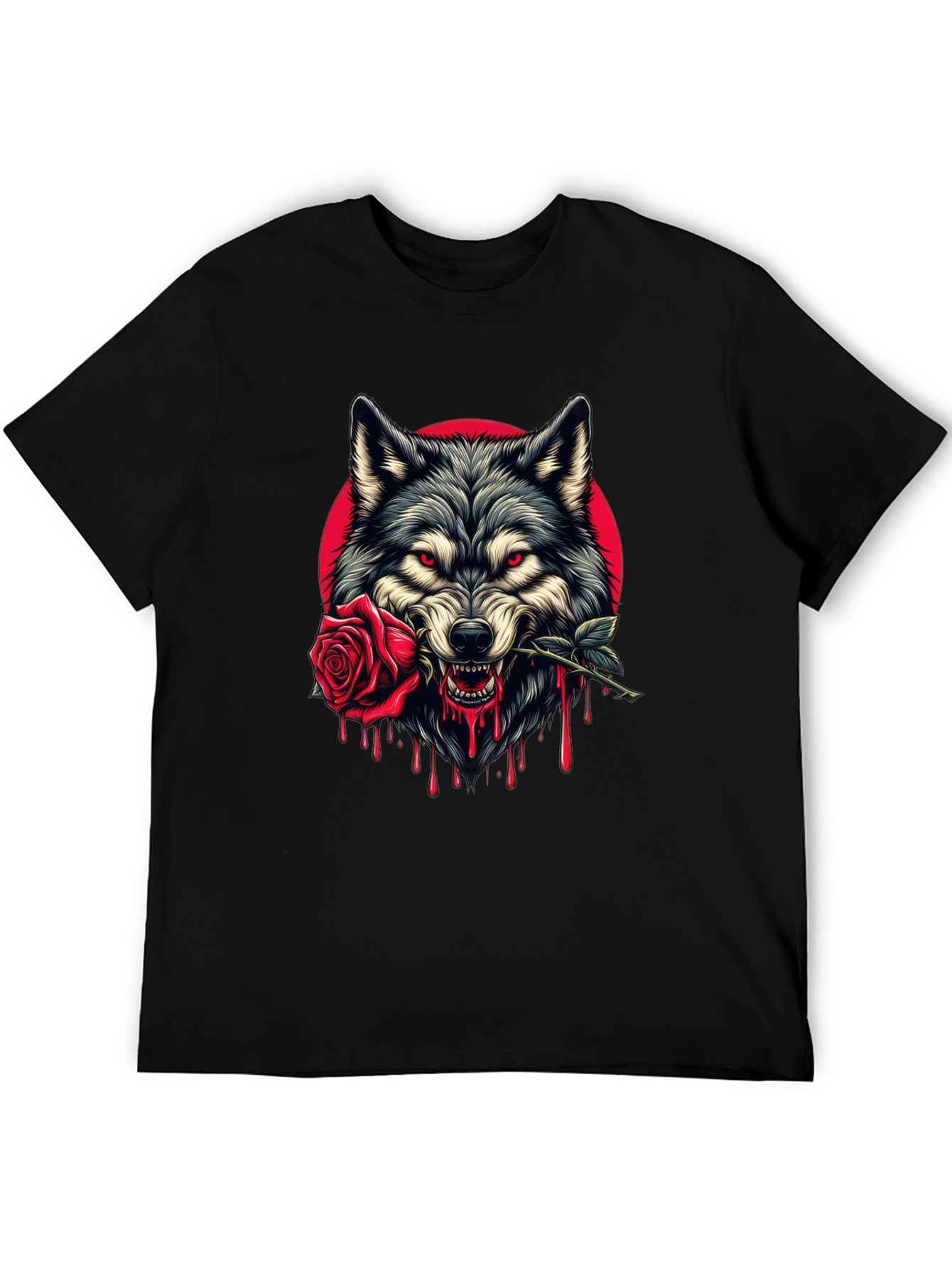 Wolf and Rose Graphic Tee - Bold Black T-Shirt
