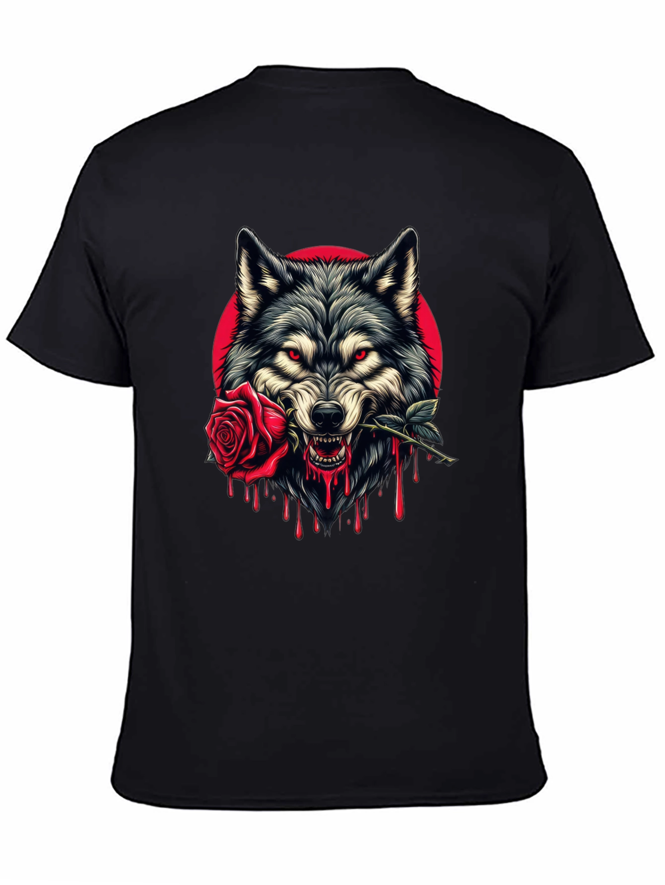 Wolf and Rose Graphic Tee - Bold Black T-Shirt
