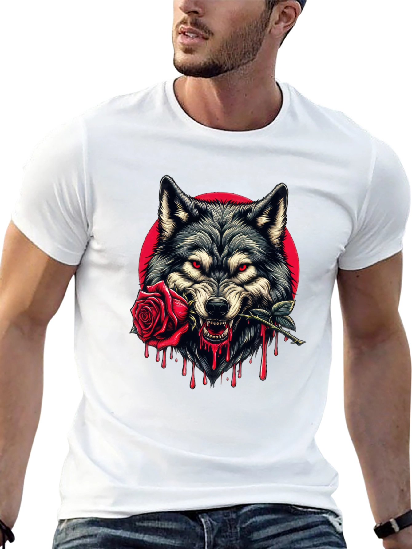 Wolf and Rose Graphic Tee - Bold Black T-Shirt