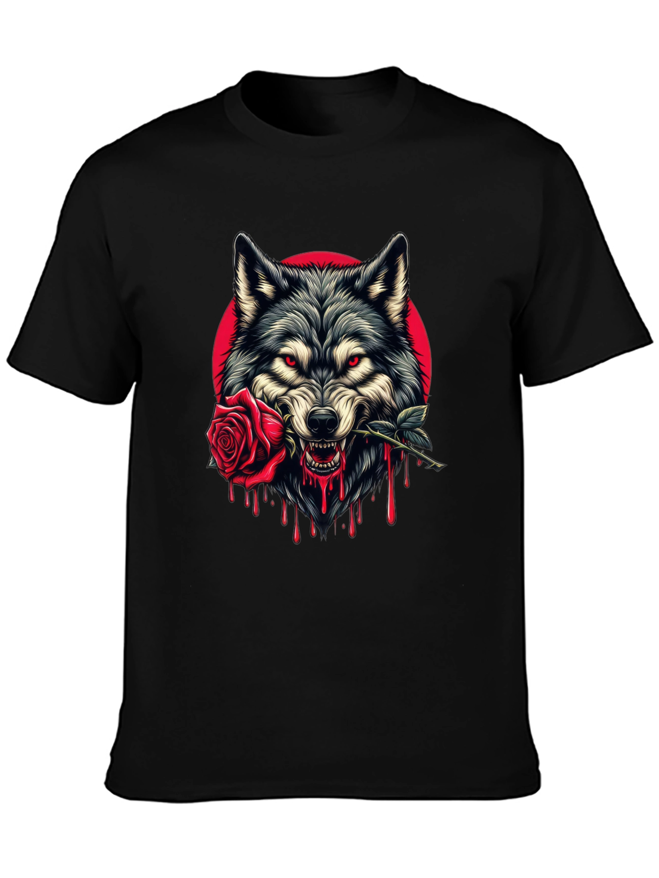 Wolf and Rose Graphic Tee - Bold Black T-Shirt