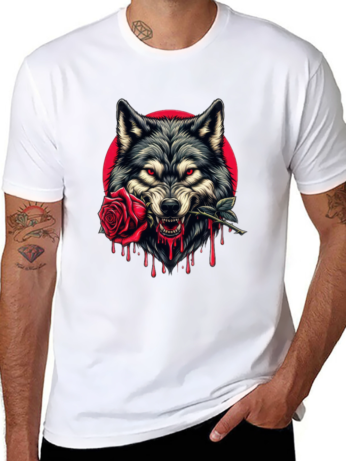 Wolf and Rose Graphic Tee - Bold Black T-Shirt