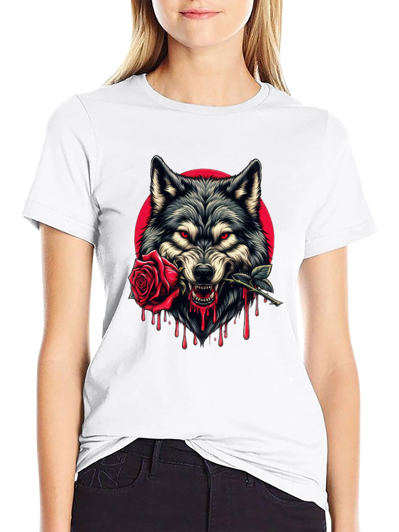 Wolf and Rose Graphic Tee - Bold Black T-Shirt