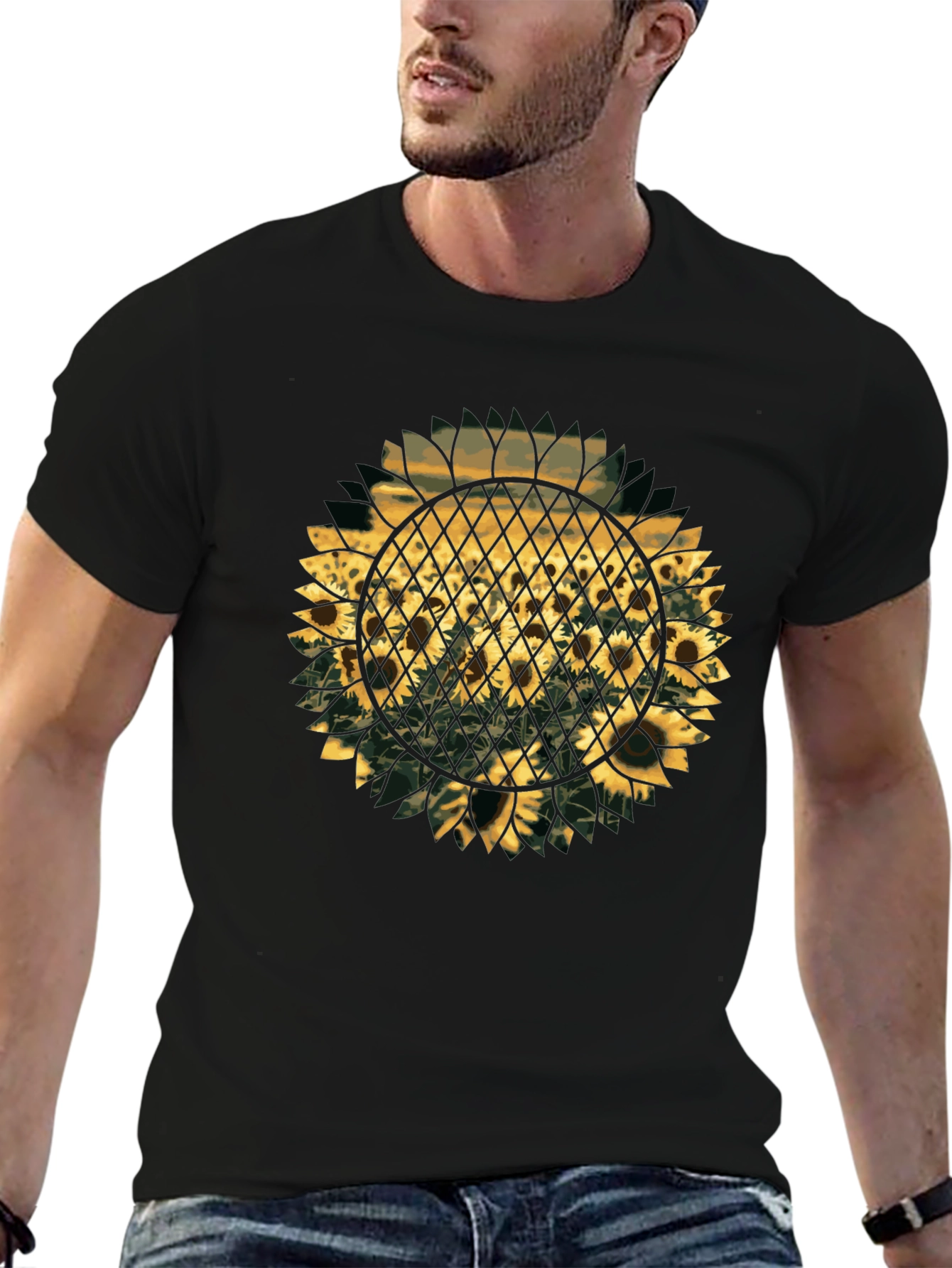 Sunflower Graphic Print T-Shirt - Black