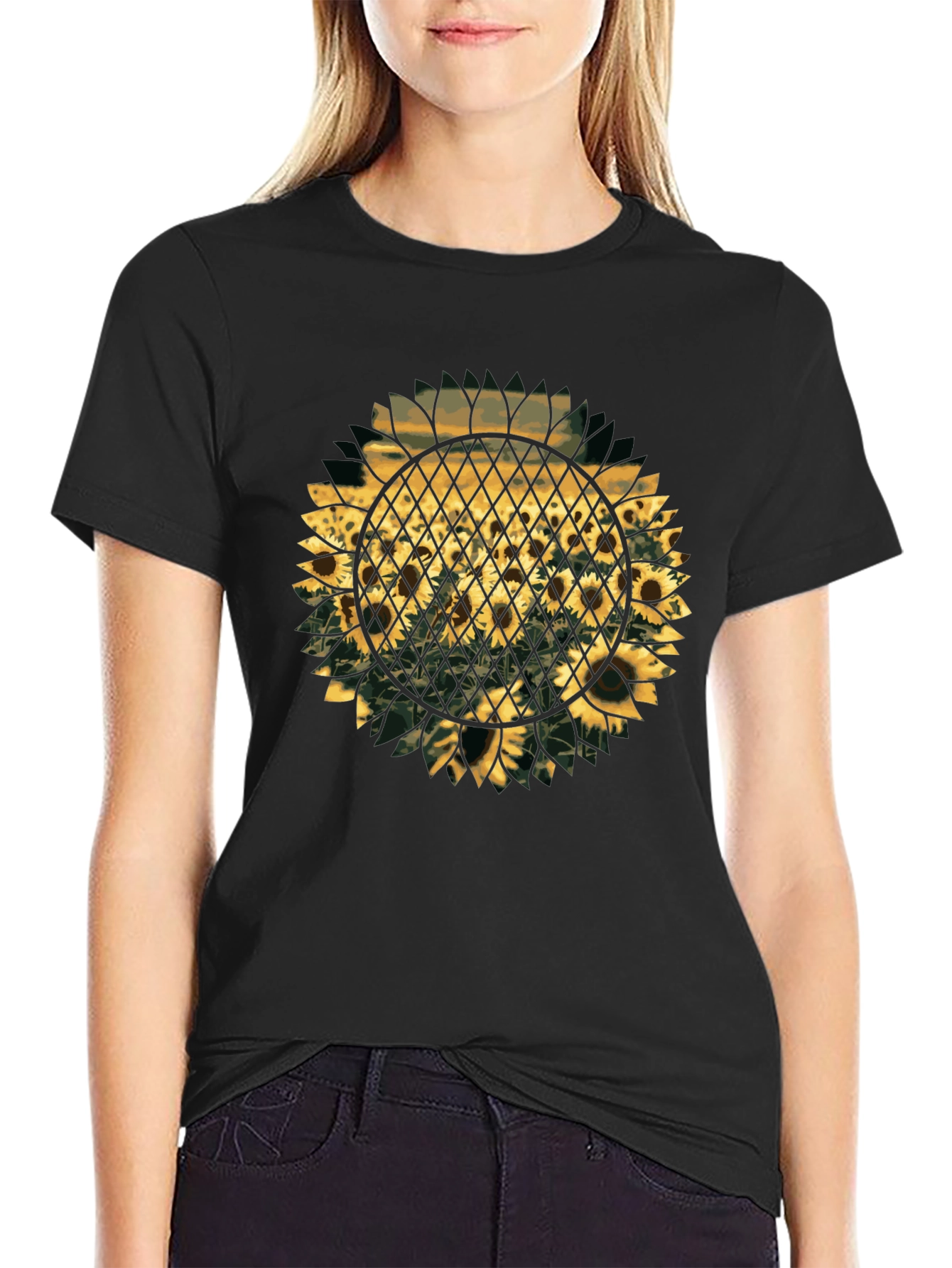 Sunflower Graphic Print T-Shirt - Black