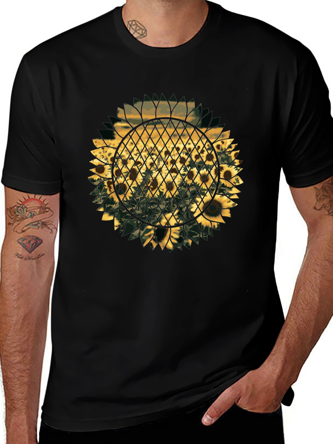 Sunflower Graphic Print T-Shirt - Black