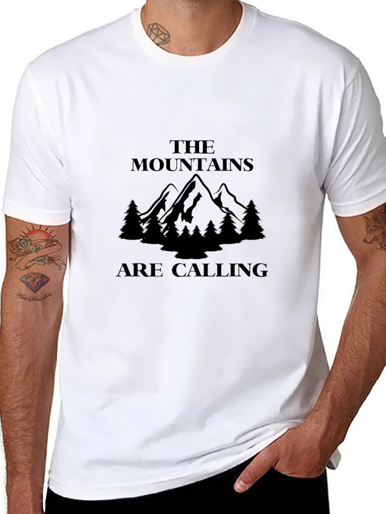 The Mountains Are Calling Graphic Tee - Black