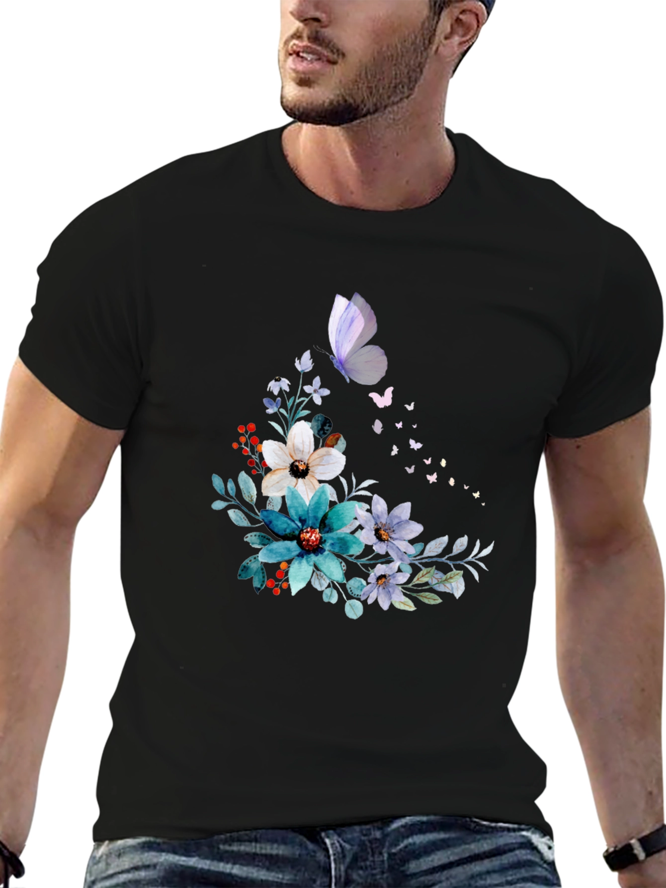 Floral Butterfly Graphic Print Tee