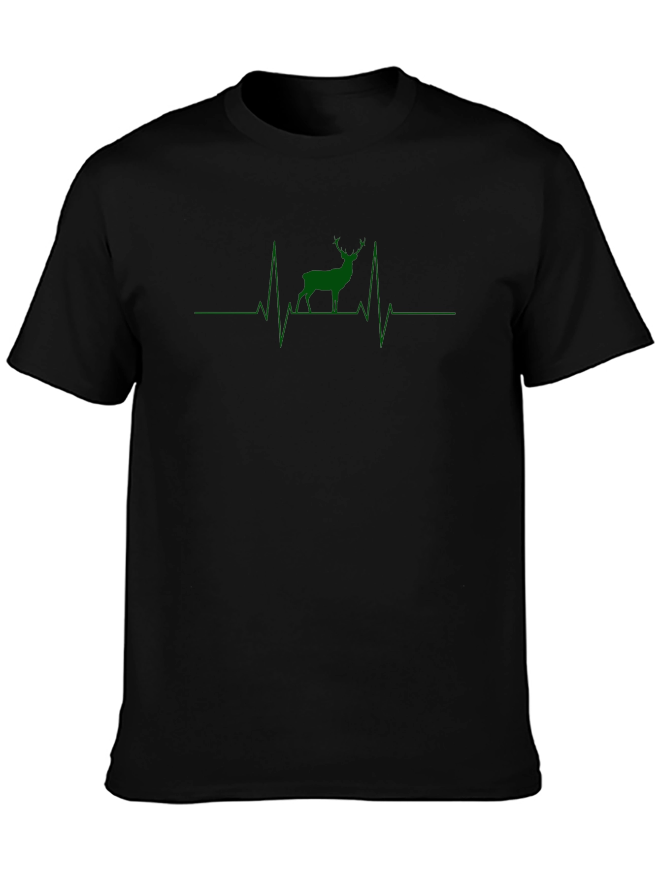 Deer Heartbeat Graphic Tee - Black Cotton Blend T-Shirt