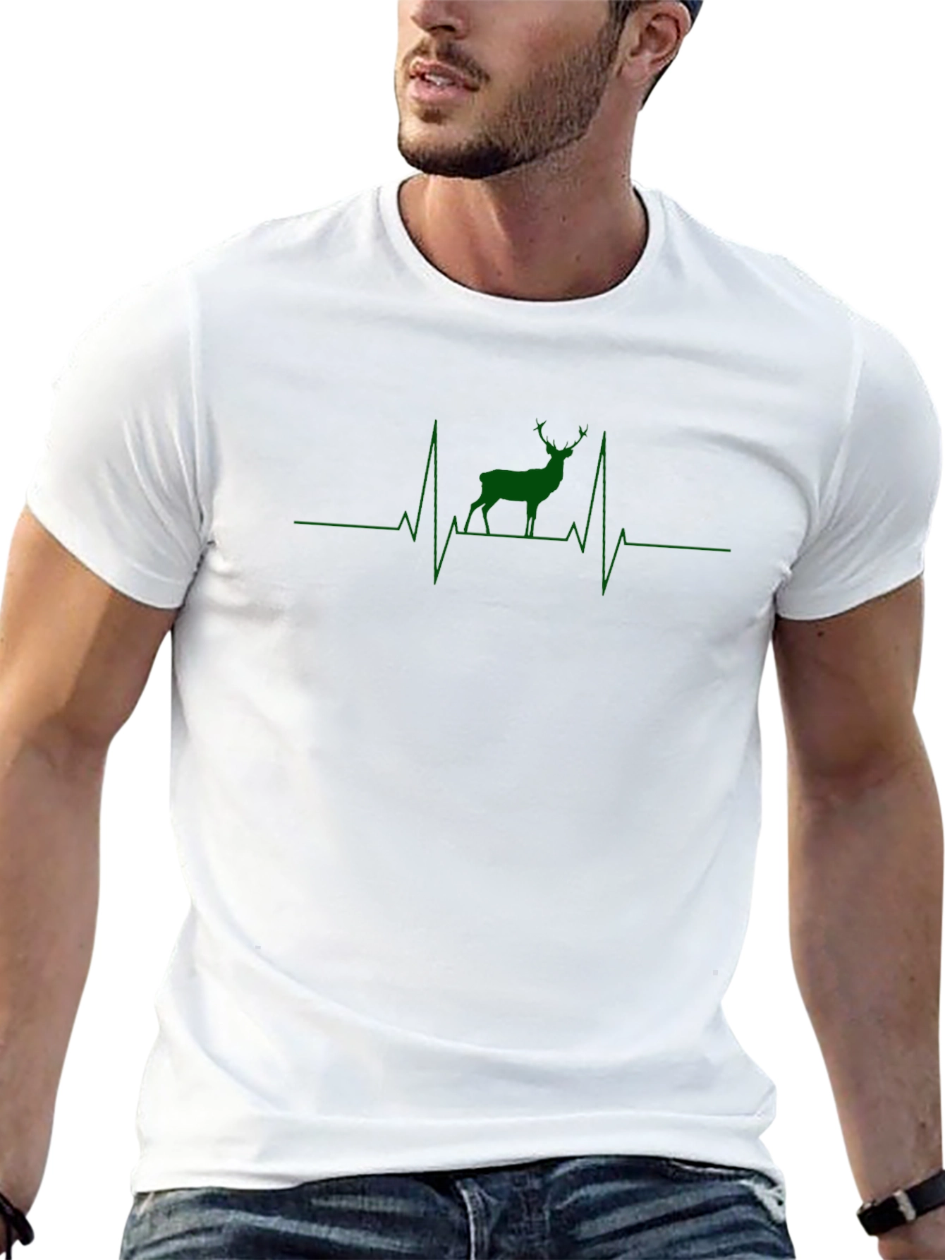 Deer Heartbeat Graphic Tee - Black Cotton Blend T-Shirt