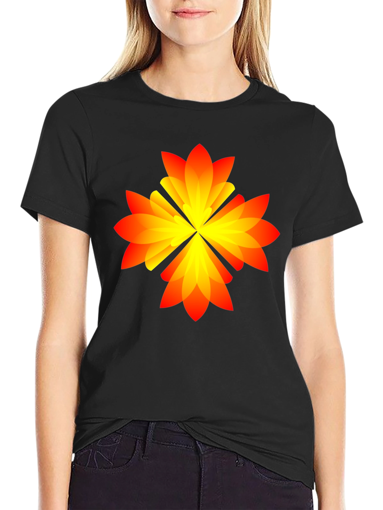 Abstract Flower Graphic Tee - Black Cotton Blend