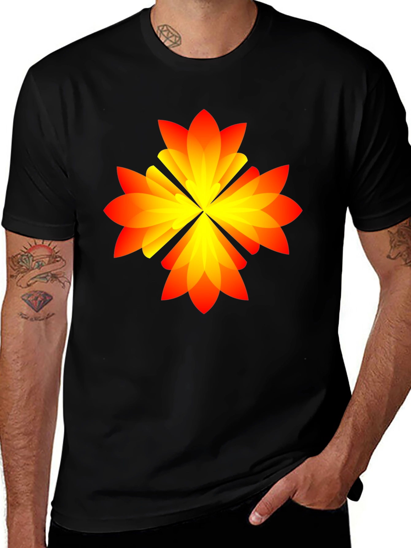Abstract Flower Graphic Tee - Black Cotton Blend