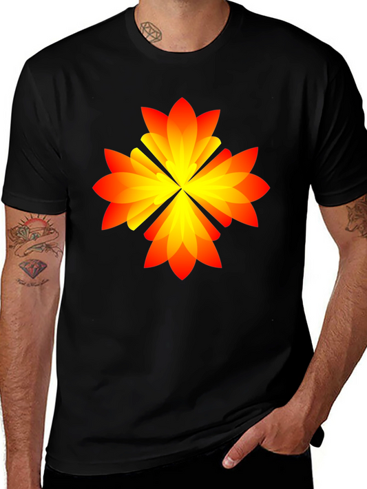 Abstract Flower Graphic Tee - Black Cotton Blend