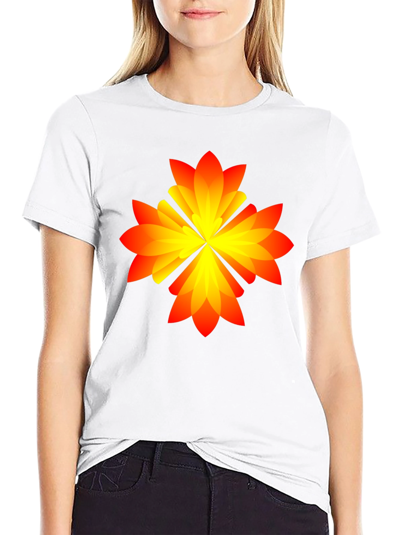 Abstract Flower Graphic Tee - Black Cotton Blend