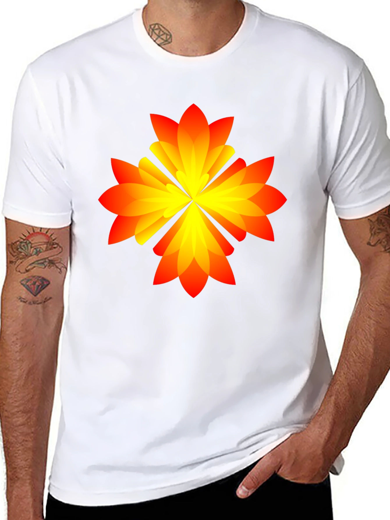 Abstract Flower Graphic Tee - Black Cotton Blend