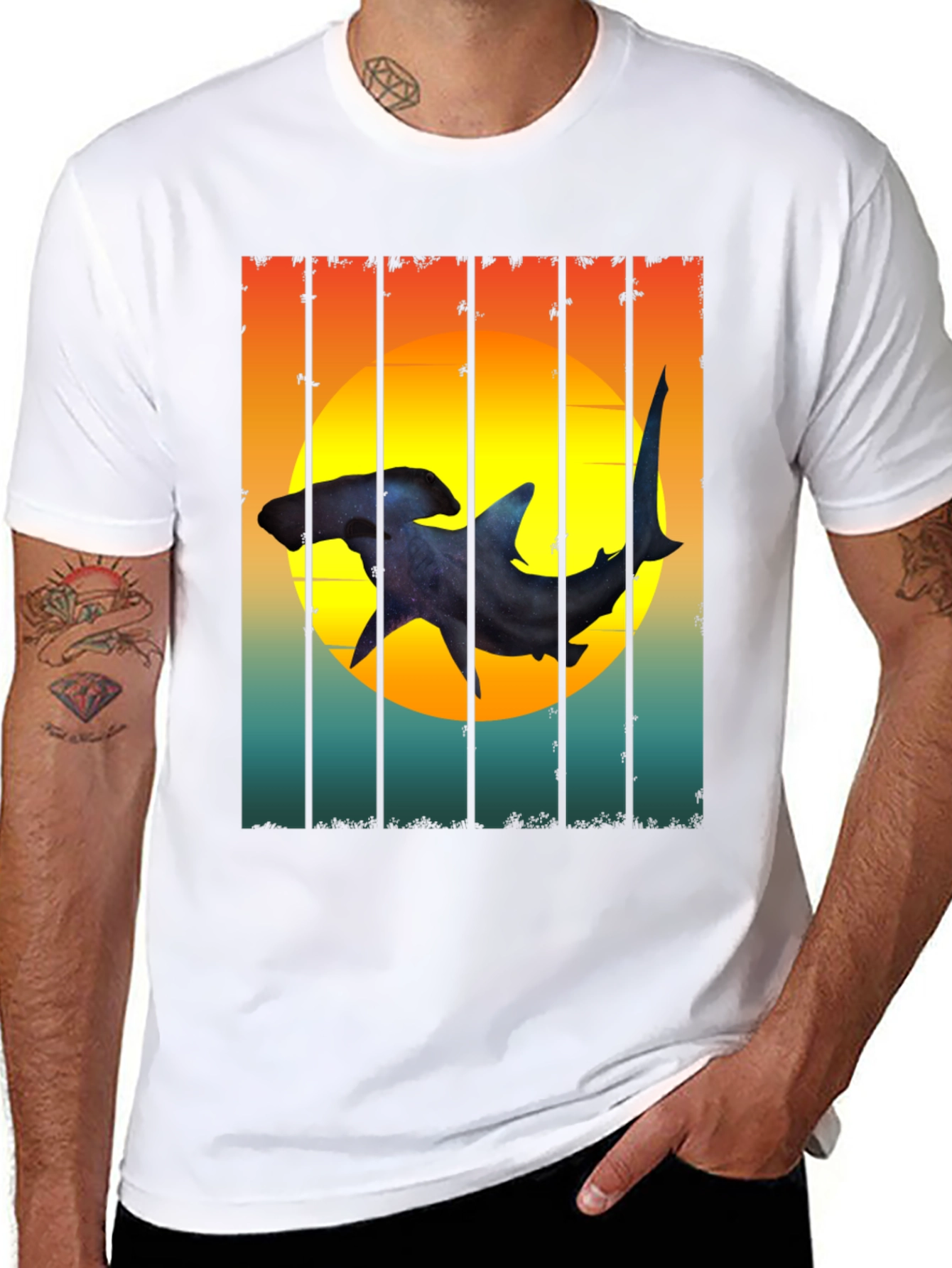 Hammerhead Shark Sunset Graphic Tee