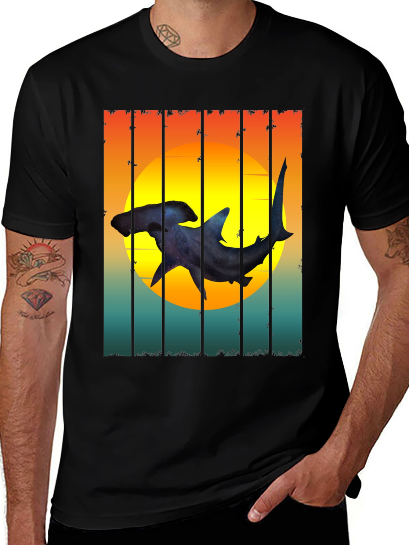 Hammerhead Shark Sunset Graphic Tee