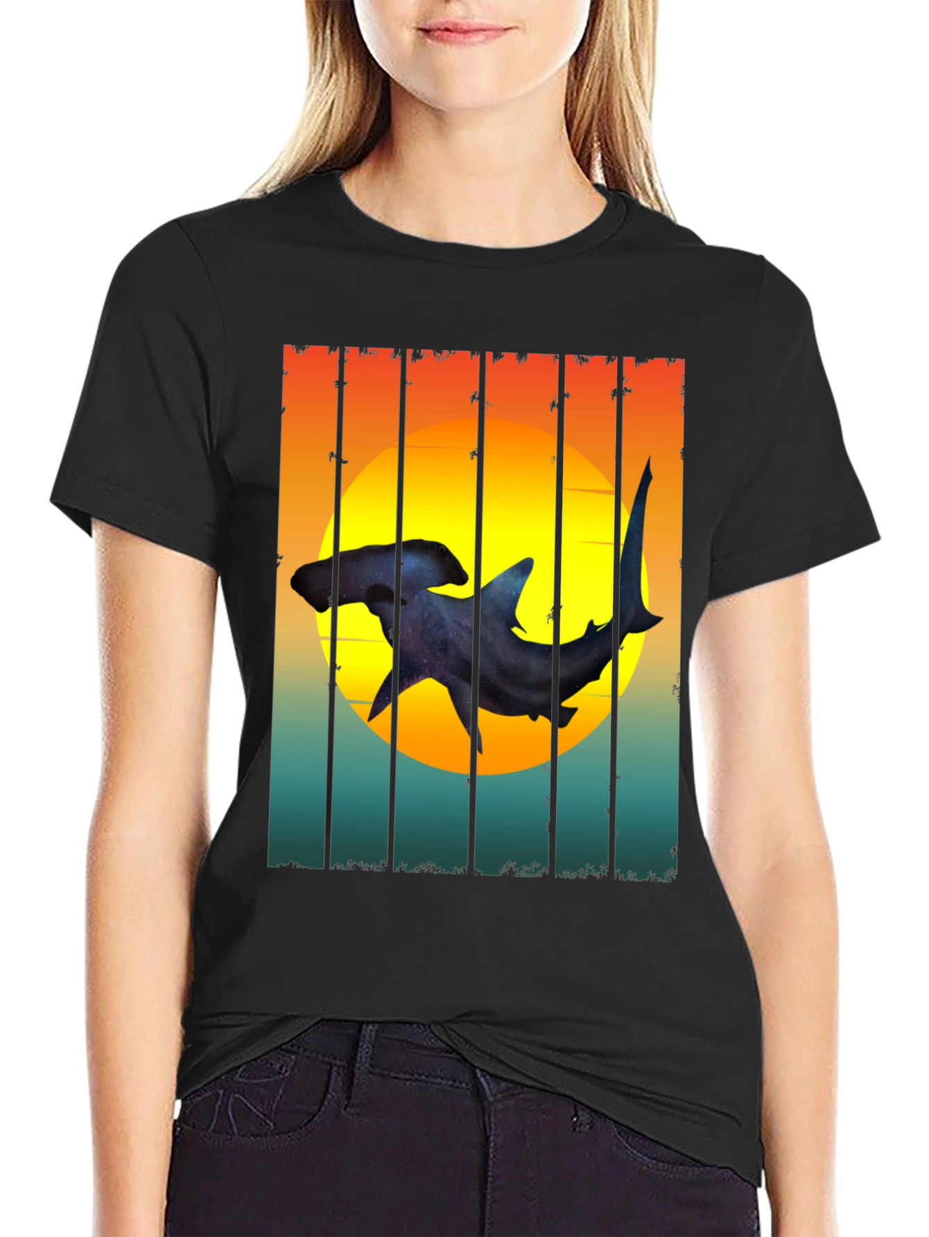 Hammerhead Shark Sunset Graphic Tee