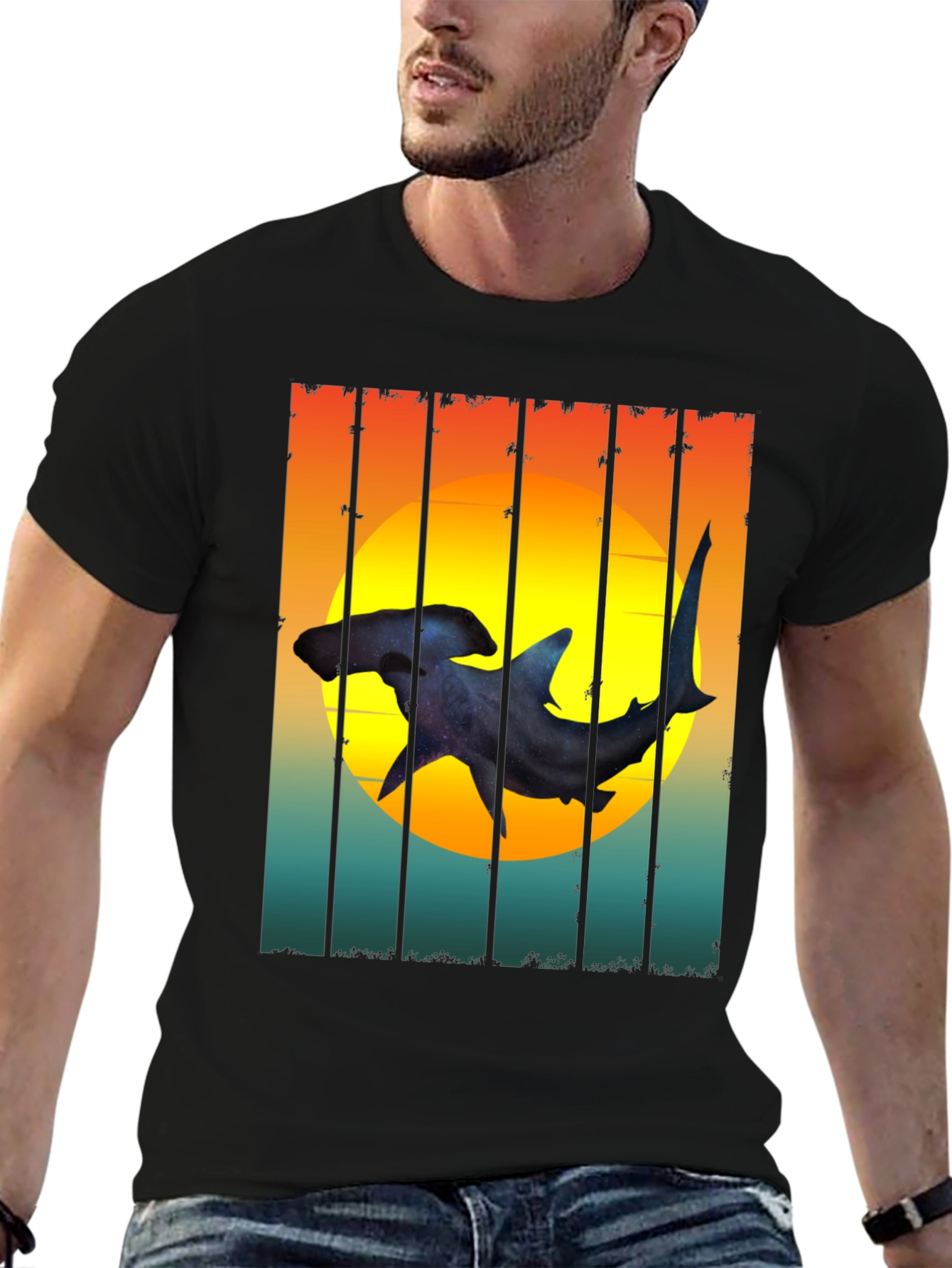 Hammerhead Shark Sunset Graphic Tee