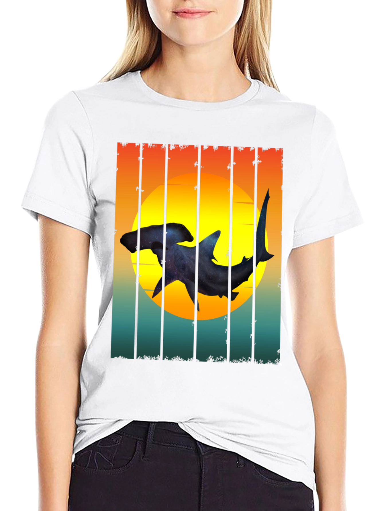 Hammerhead Shark Sunset Graphic Tee