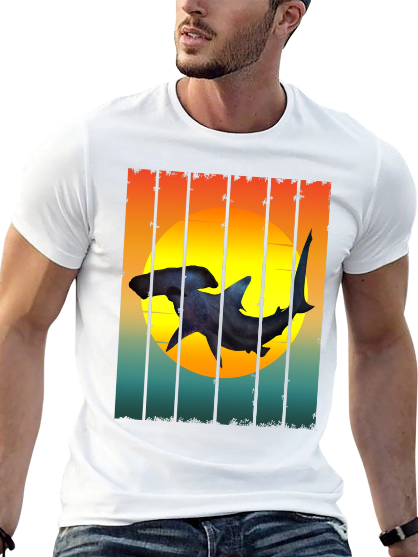 Hammerhead Shark Sunset Graphic Tee