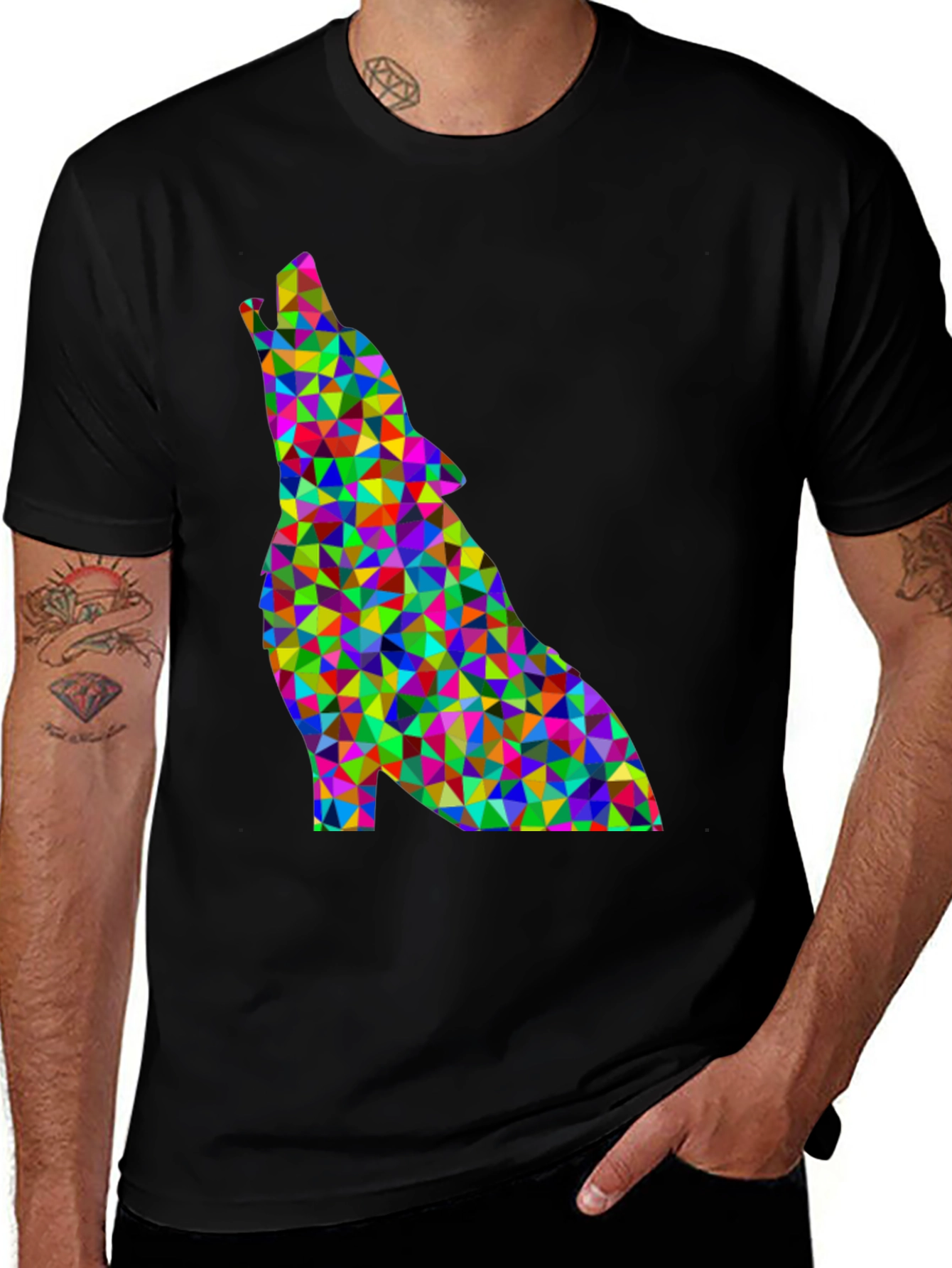 Geometric Wolf Graphic Tee - Modern Art Design