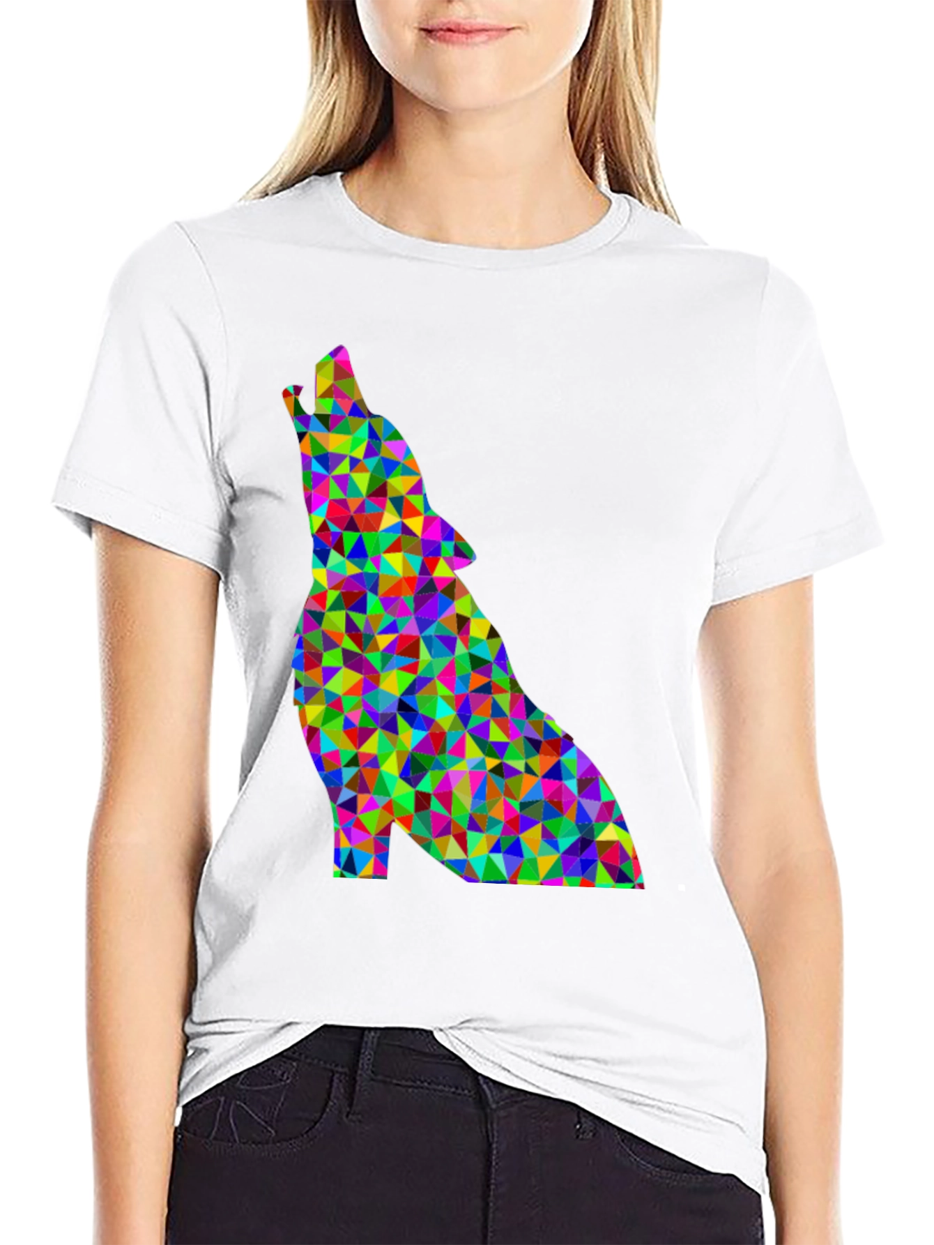 Geometric Wolf Graphic Tee - Modern Art Design