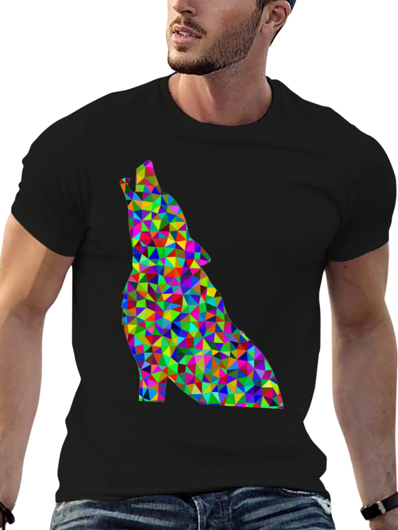 Geometric Wolf Graphic Tee - Modern Art Design