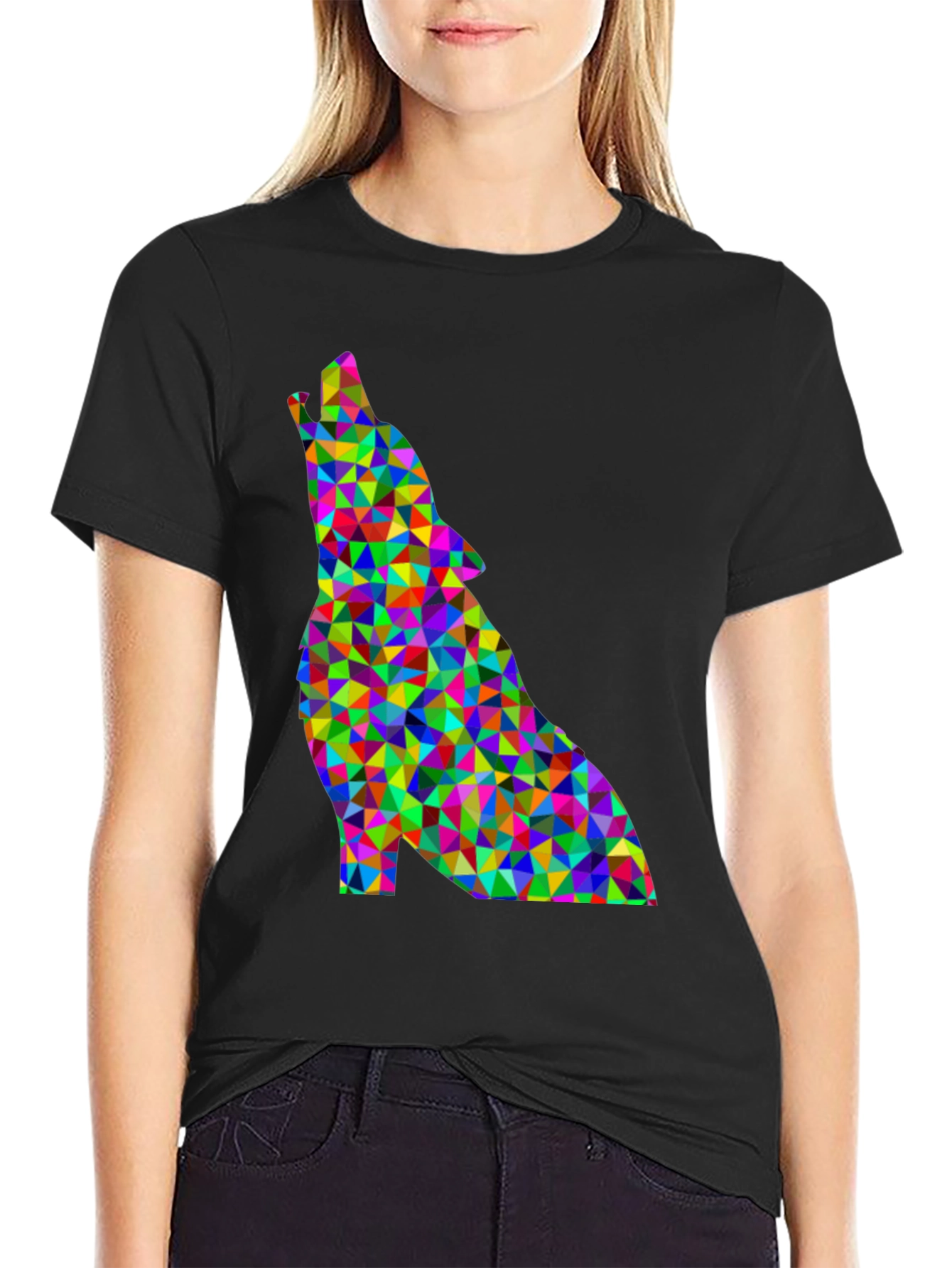 Geometric Wolf Graphic Tee - Modern Art Design