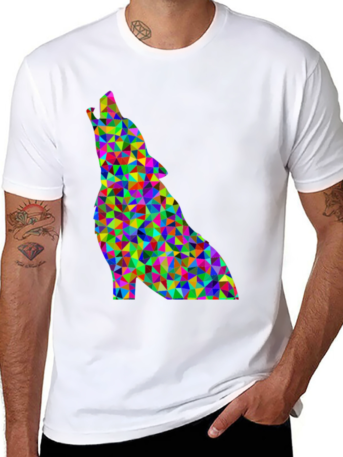 Geometric Wolf Graphic Tee - Modern Art Design