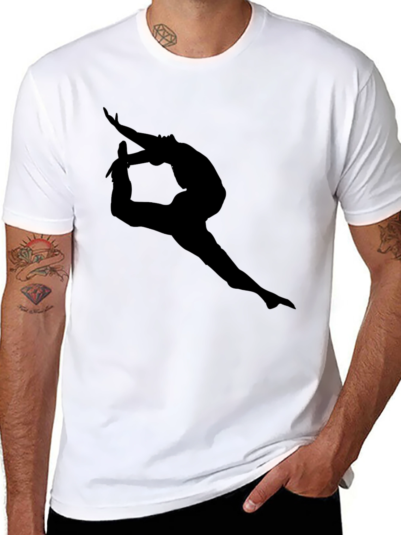 Black T-Shirt with Dancer Silhouette Graphic