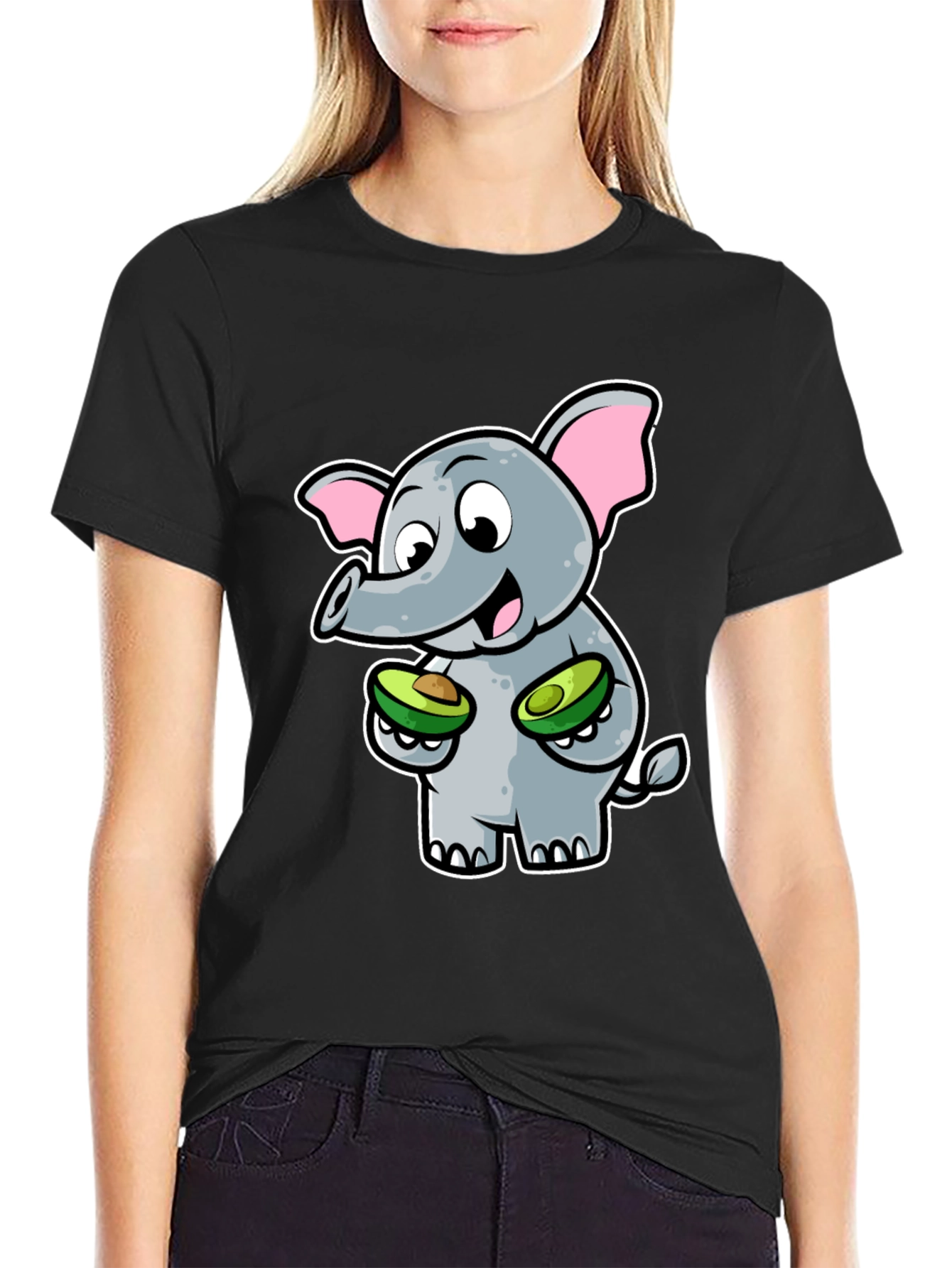 Elephant Avocado Black T-Shirt