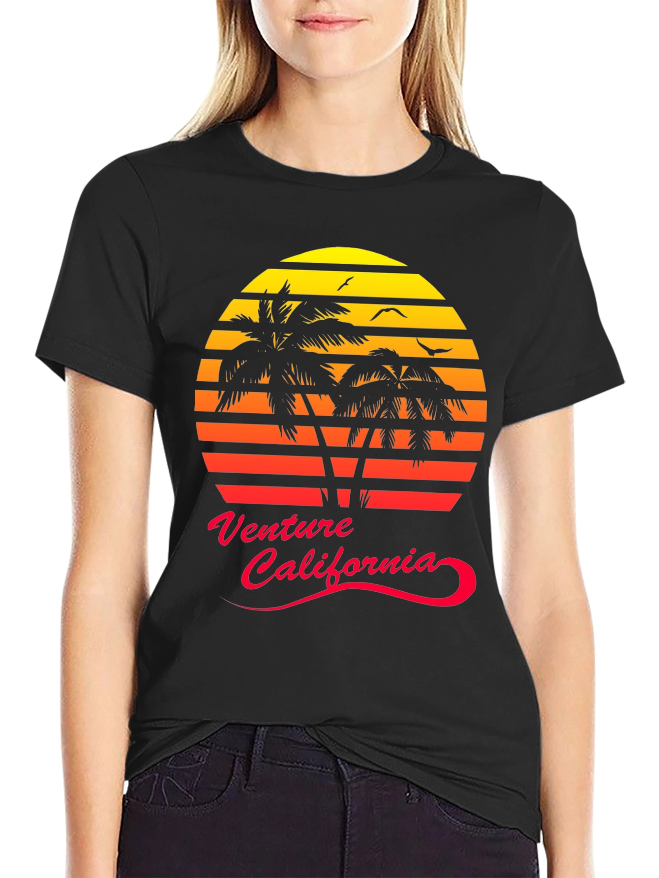 Venture California Sunset Palm Tree Graphic Tee