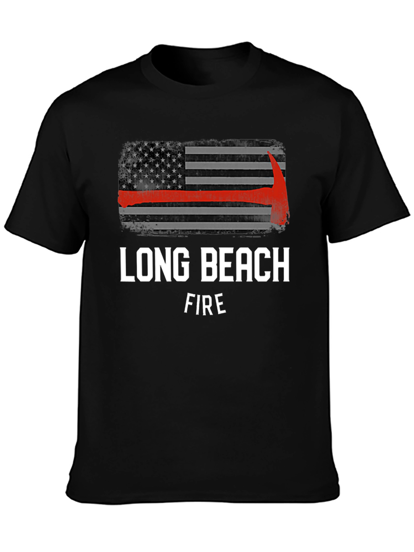Long Beach Firefighter USA Flag Axe T-Shirt