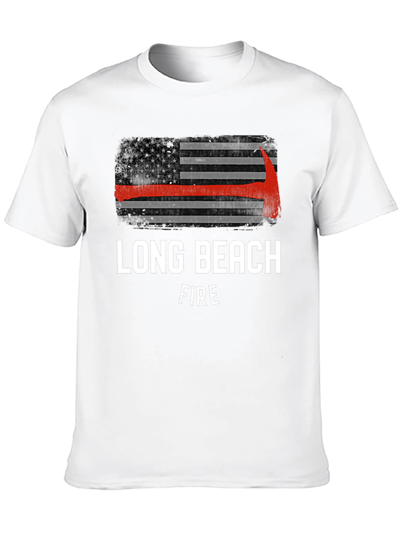 Long Beach Firefighter USA Flag Axe T-Shirt