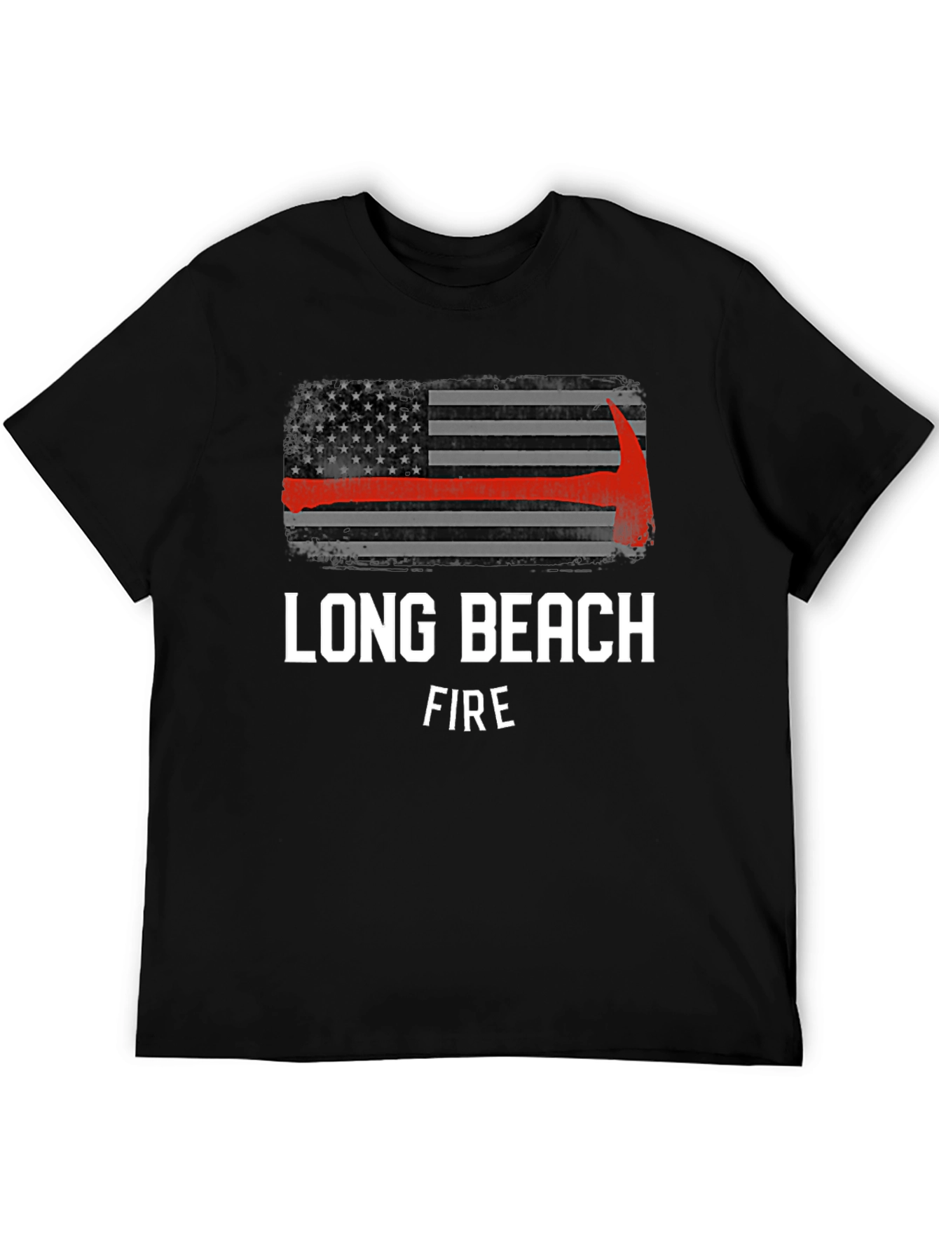 Long Beach Firefighter USA Flag Axe T-Shirt