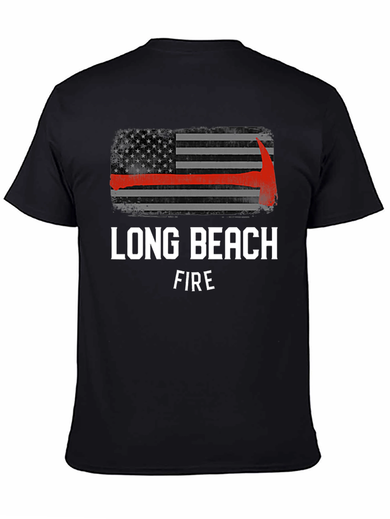 Long Beach Firefighter USA Flag Axe T-Shirt