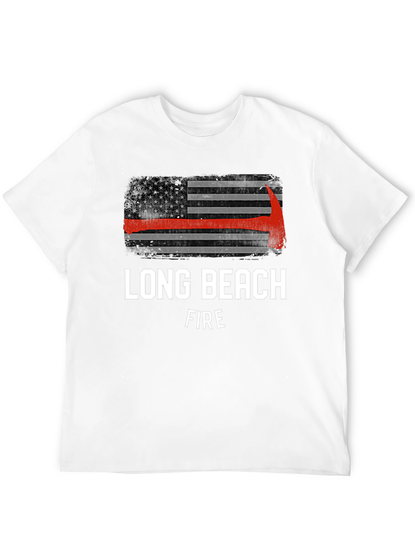 Long Beach Firefighter USA Flag Axe T-Shirt