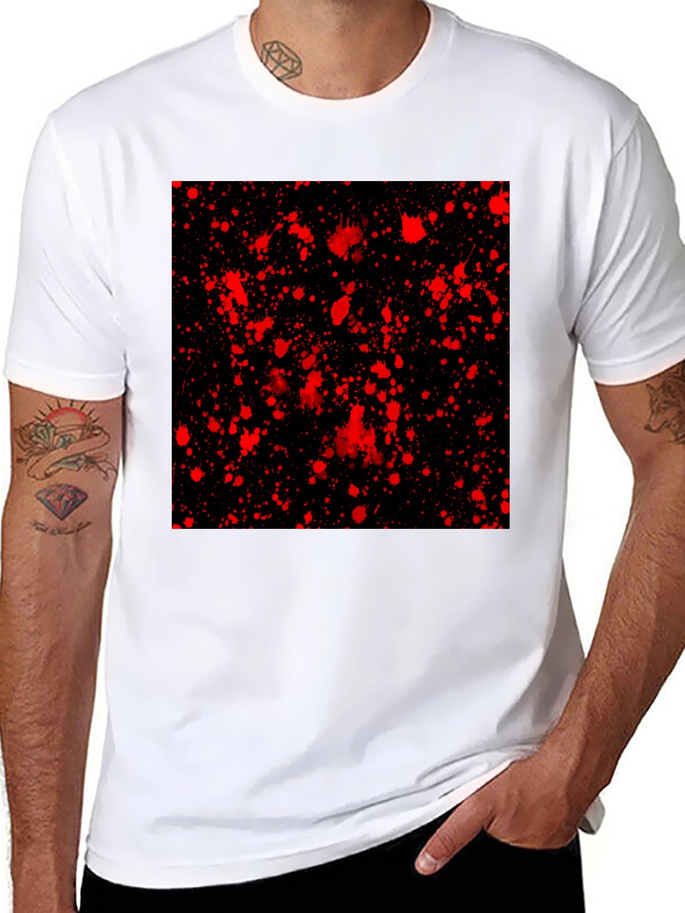 Edgy Black T-Shirt with Red Splatter Design