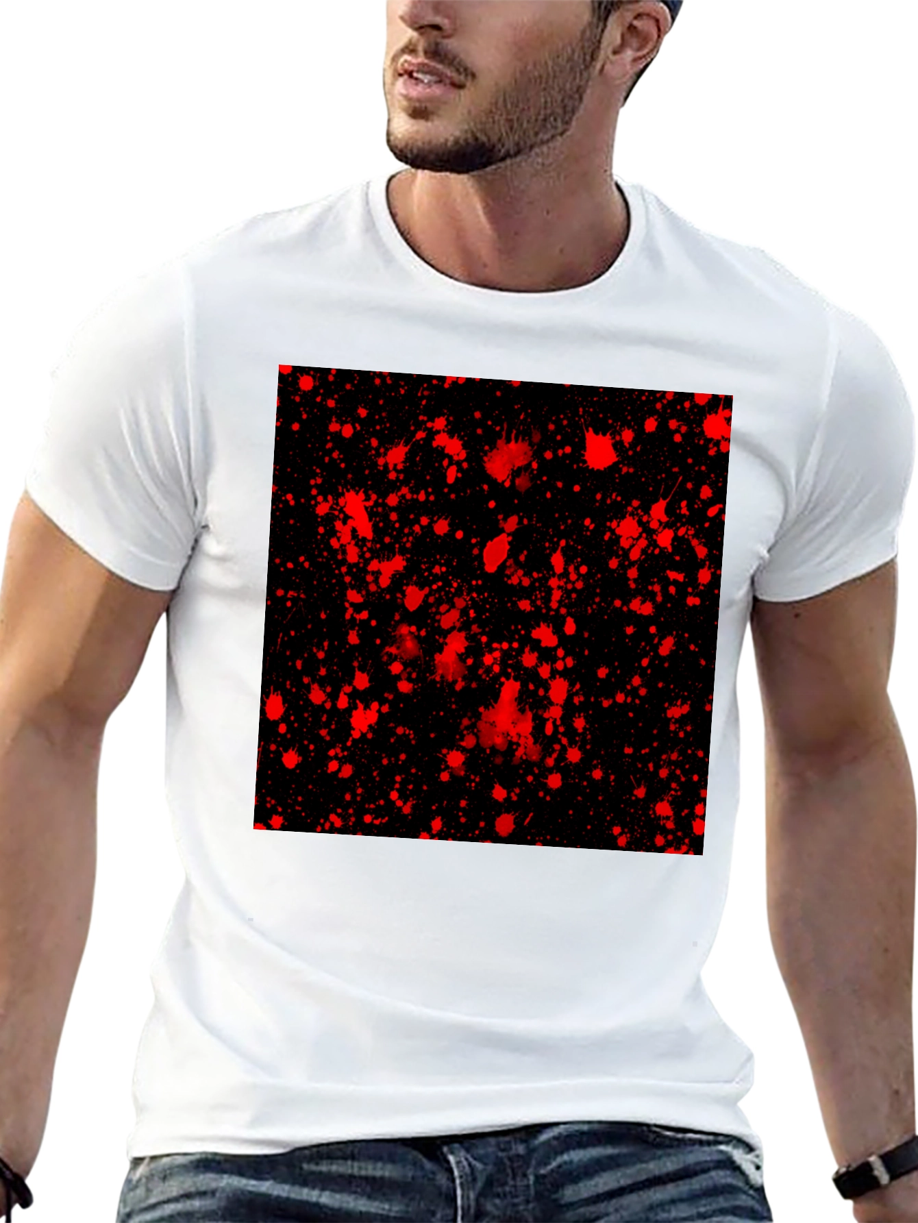 Edgy Black T-Shirt with Red Splatter Design