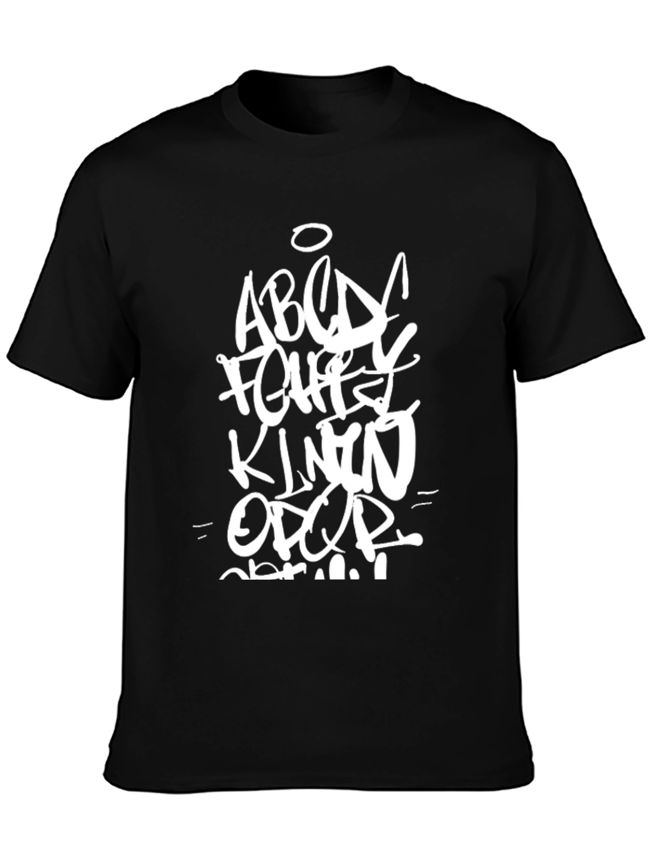 Graffiti Alphabet Print Black Casual T-Shirt