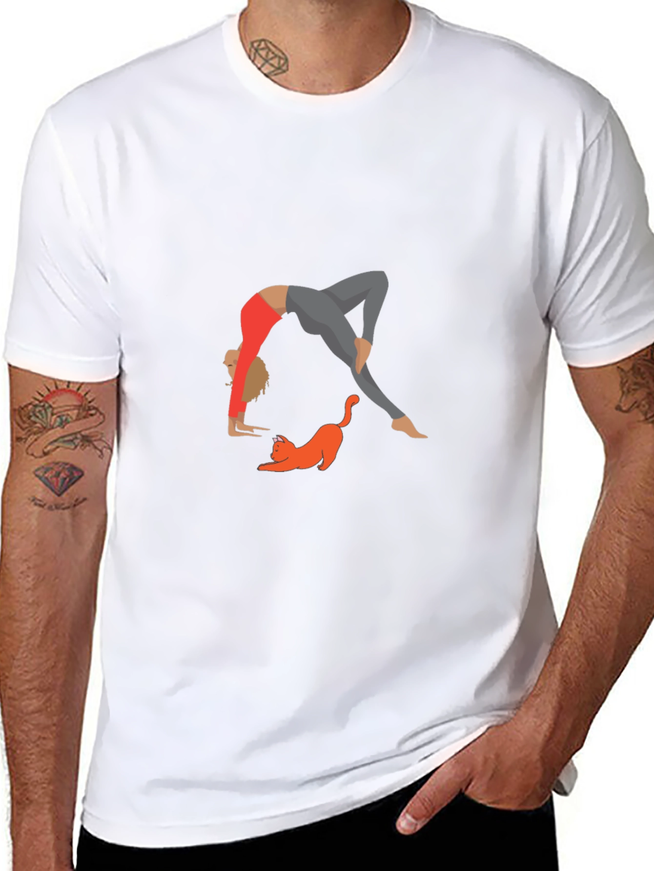 Yoga & Cat Graphic Tee - Mens Black T-Shirt